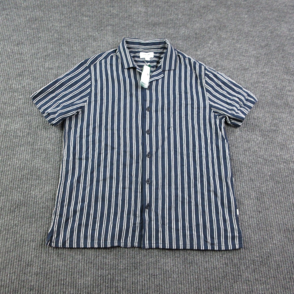 Julian & Mark Shirt Mens M Blue Striped Button Up Short Sleeve Linen Blend NWT